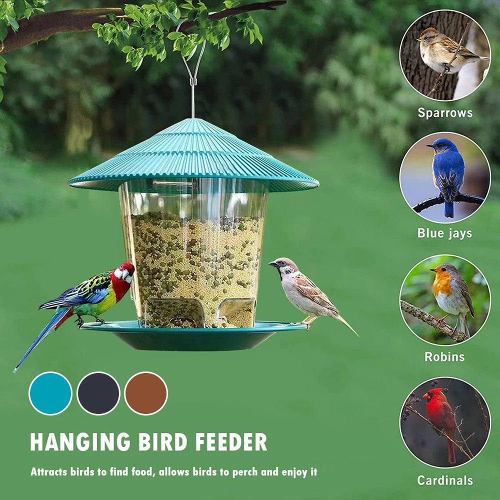 Elegant Hanging Bird Feeder with Self-Dispensing System