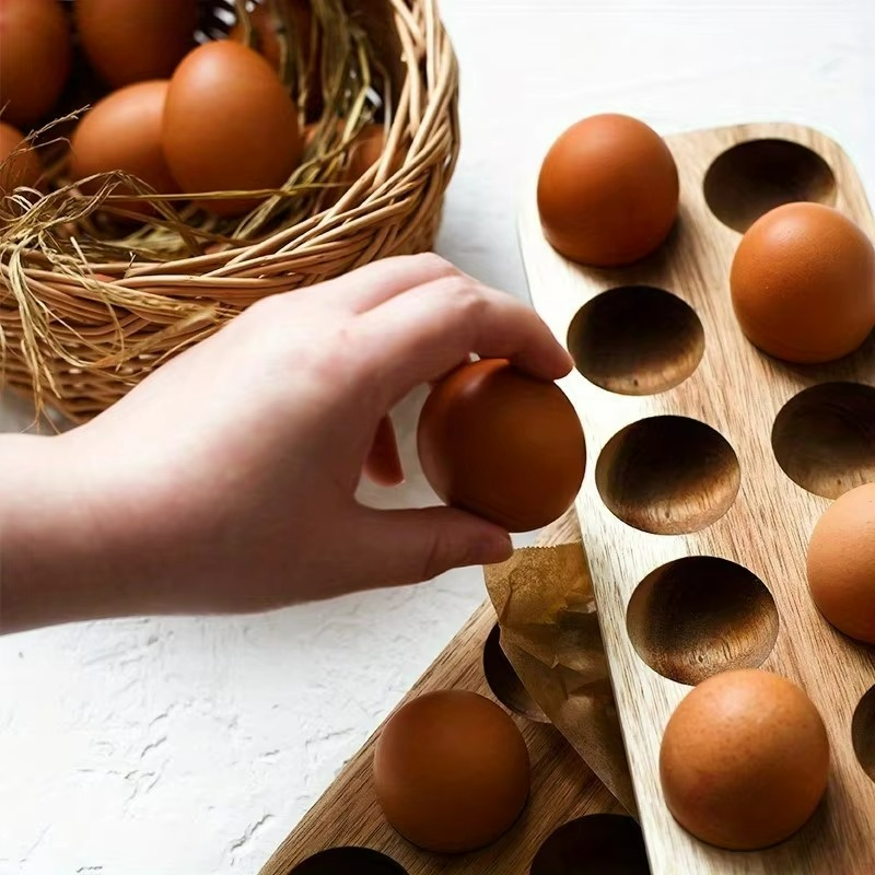 Elegant Acacia Wood Egg Organizer for Kitchen & Fridge