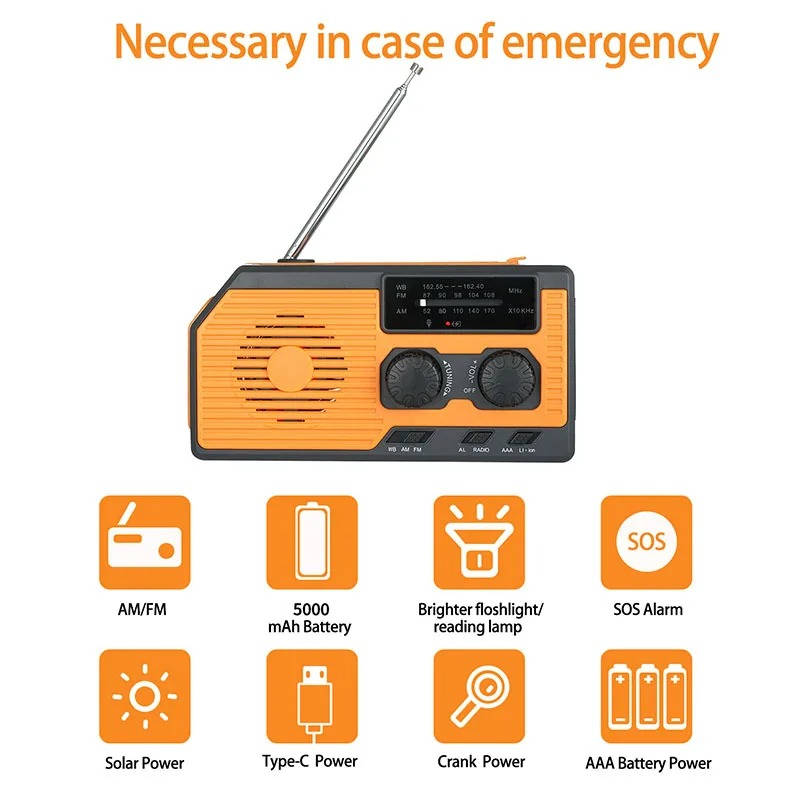 All-Weather Hand-Crank Emergency Radio with Solar Power