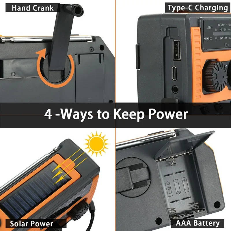All-Weather Hand-Crank Emergency Radio with Solar Power