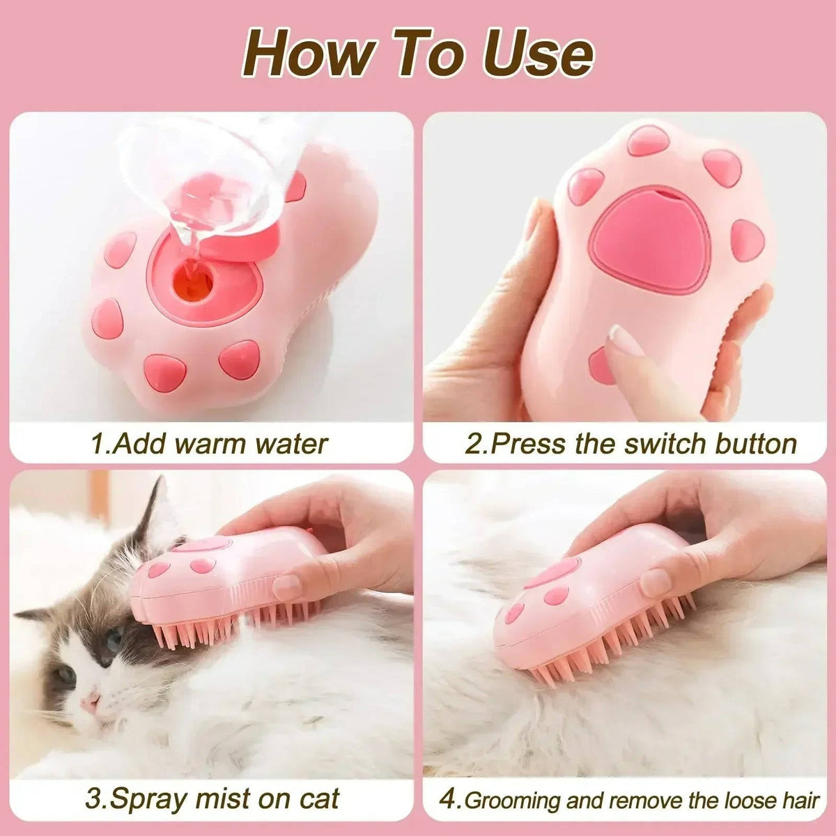 Steam-Infused Grooming Brush for Dogs