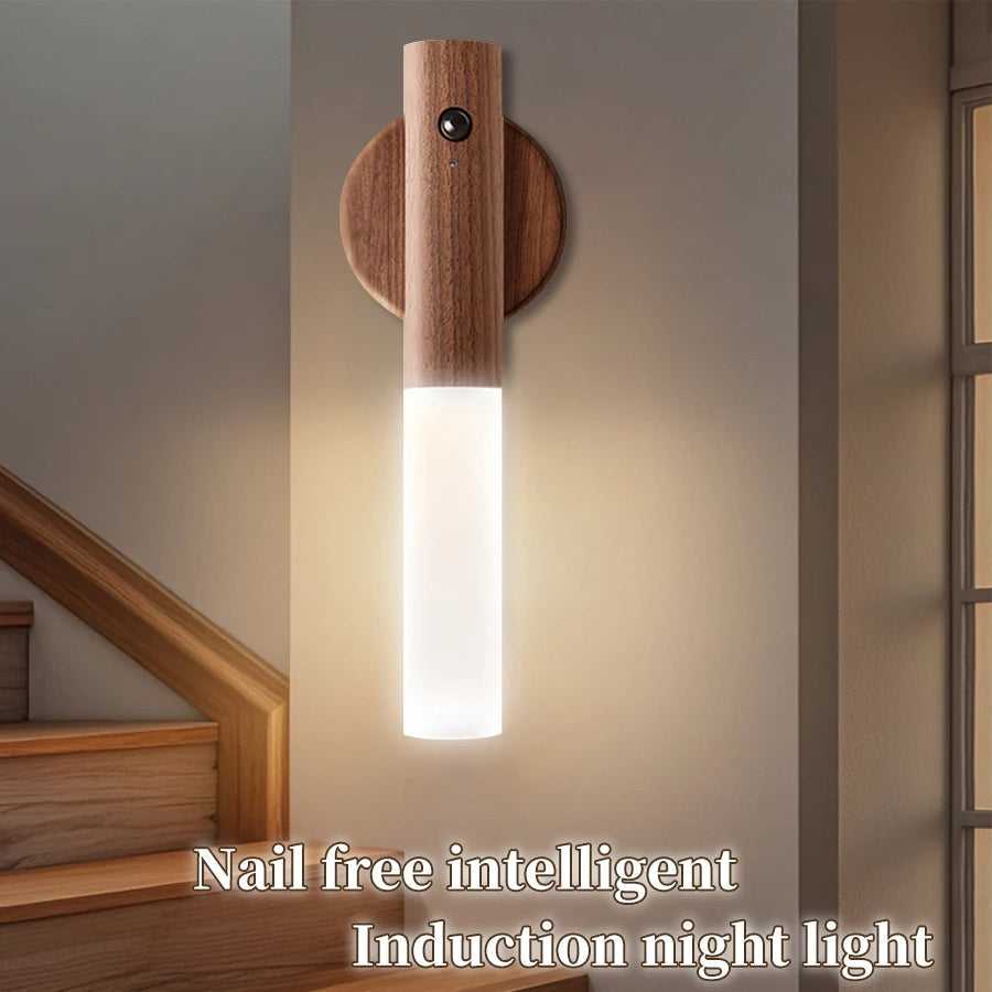 Elegant Wood-Style Motion-Activated Night Light with Magnetic Mount