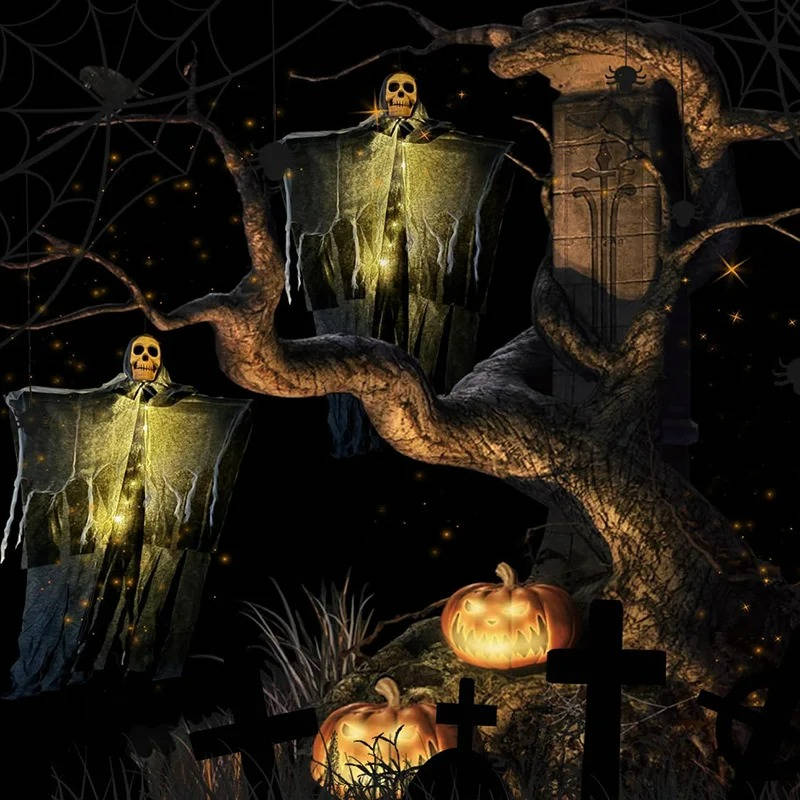 Eerie Glow Skull Halloween Outdoor Decor - Set of Two