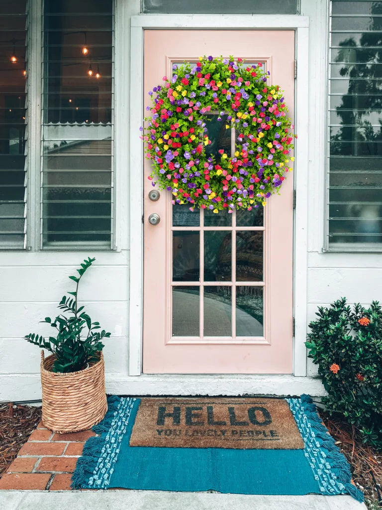 Vibrant Floral Welcome Wreath for Spring and Summer
