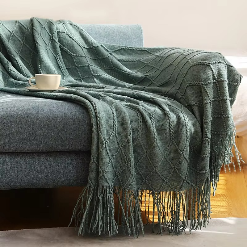 Cozy Knit Blanket for Sofa and Bed - Soft Acrylic Comfort