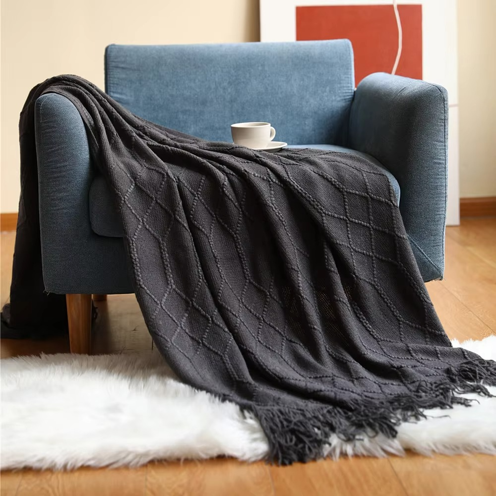 Cozy Knit Blanket for Sofa and Bed - Soft Acrylic Comfort