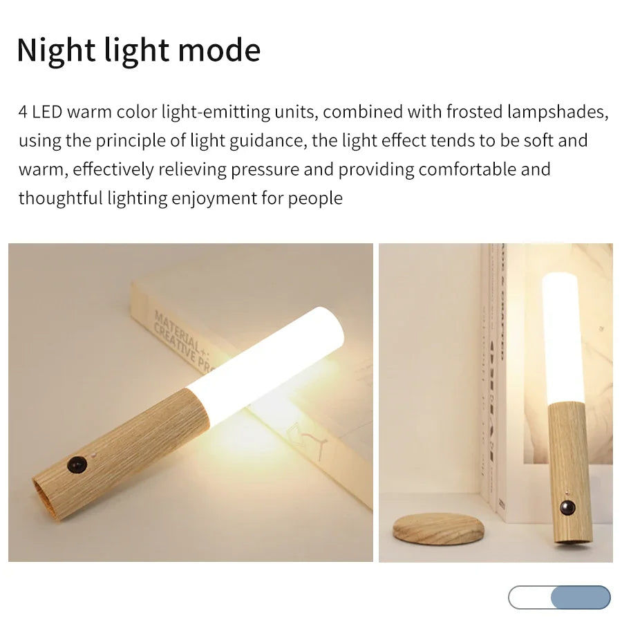 Elegant Wood-Style Motion-Activated Night Light with Magnetic Mount