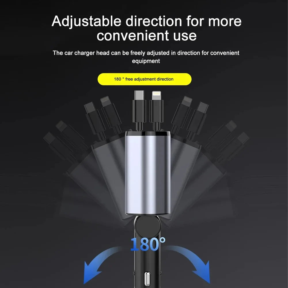 120W Smart Car Charger with Retractable Cables
