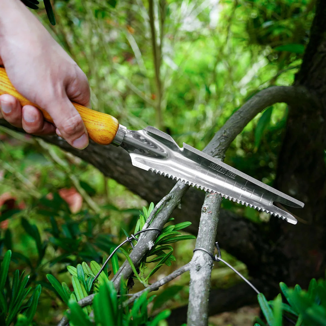 All-in-One Stainless Steel Gardening Tool with Wood Grip