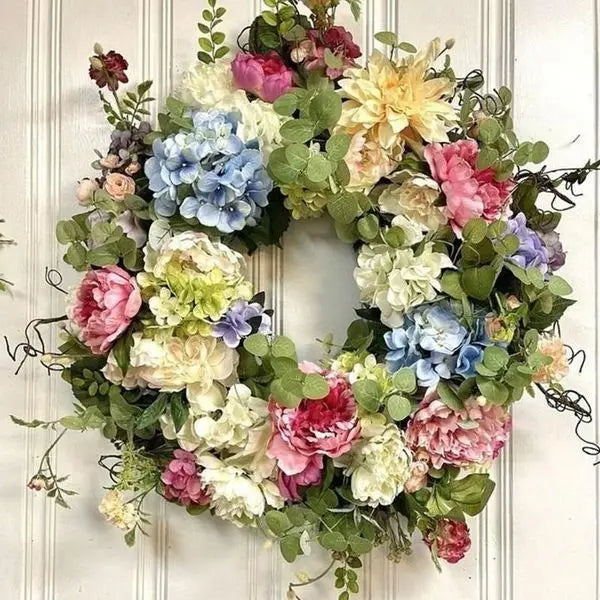 Colorful Blooming Hydrangea Door Wreath