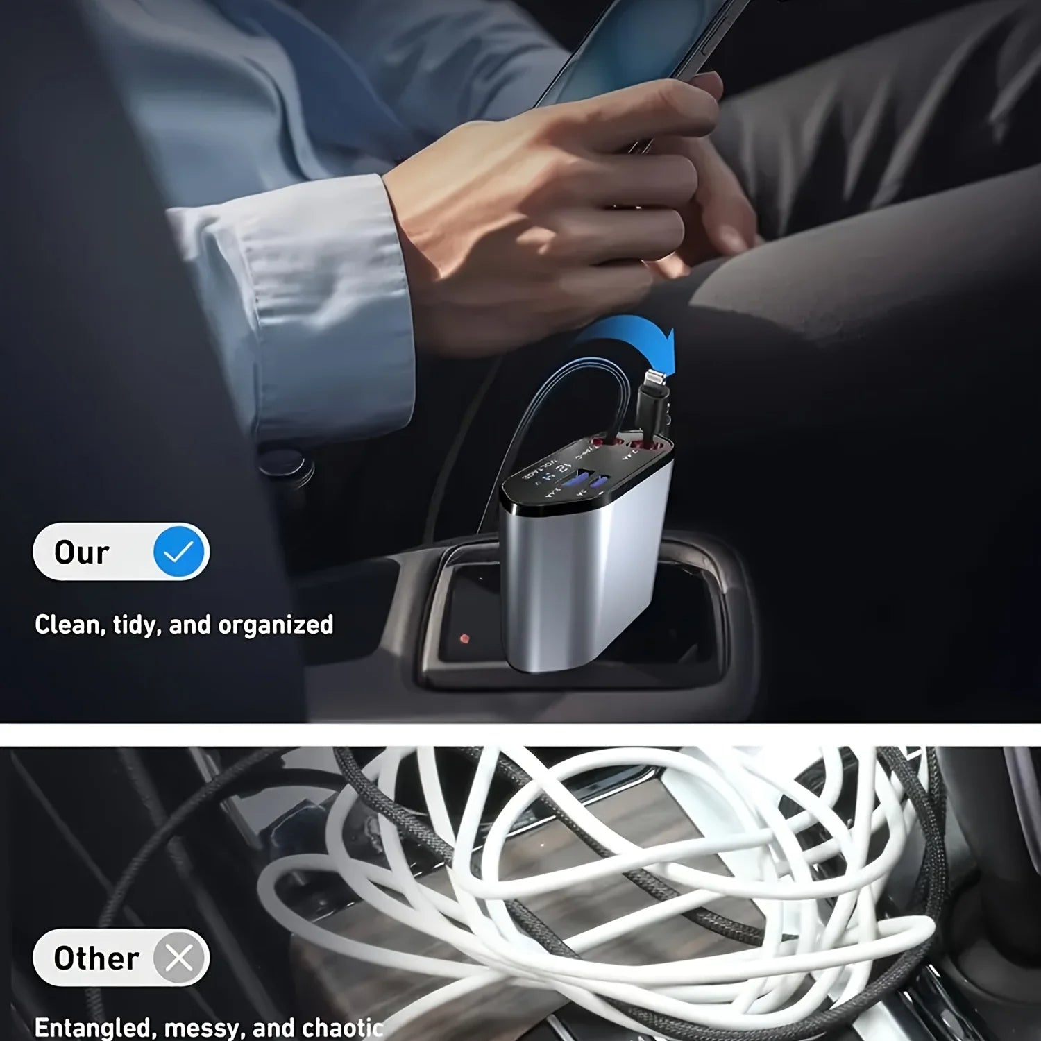 120W Smart Car Charger with Retractable Cables