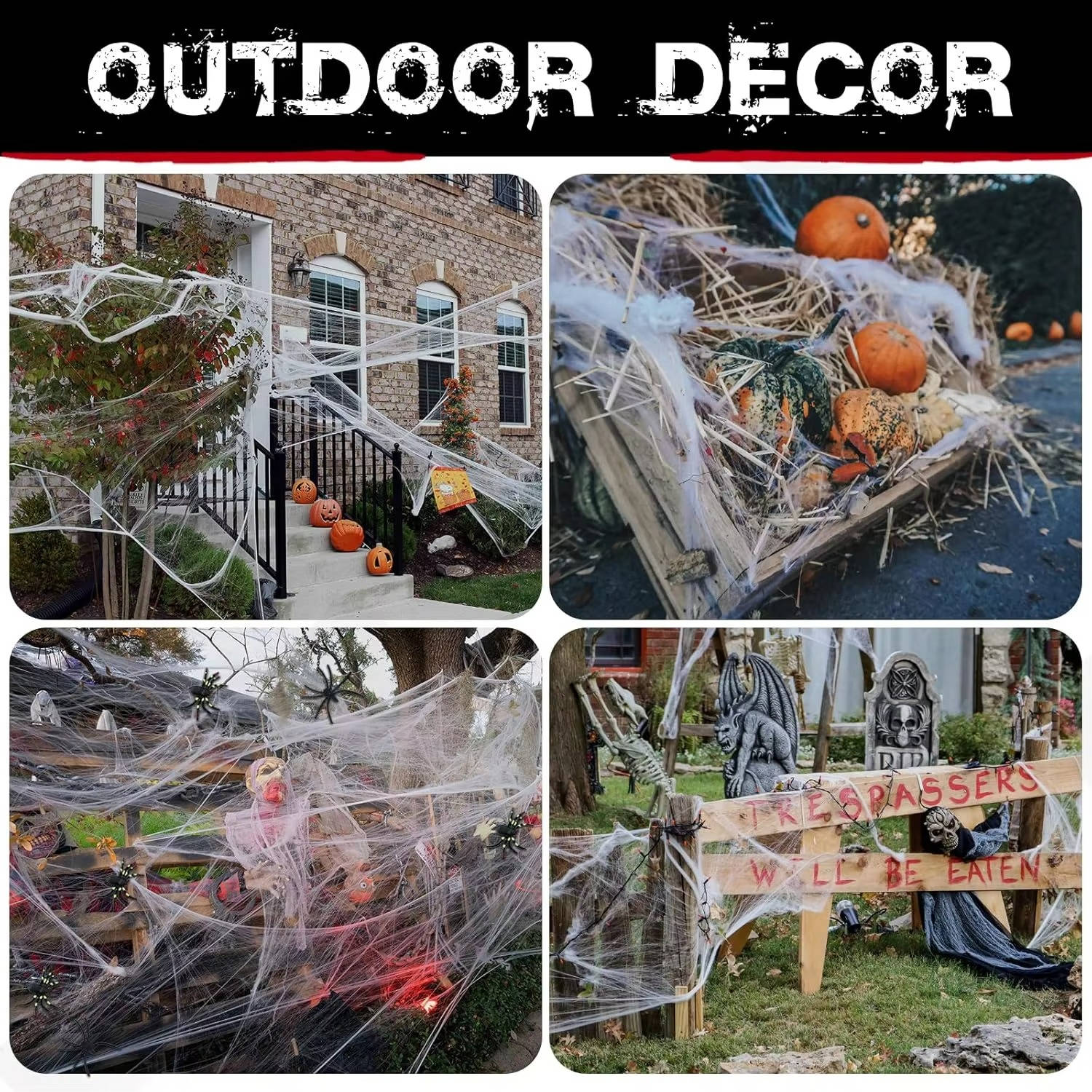 200 Sqft Stretchable Spooky Webs with Creepy Spider Accents