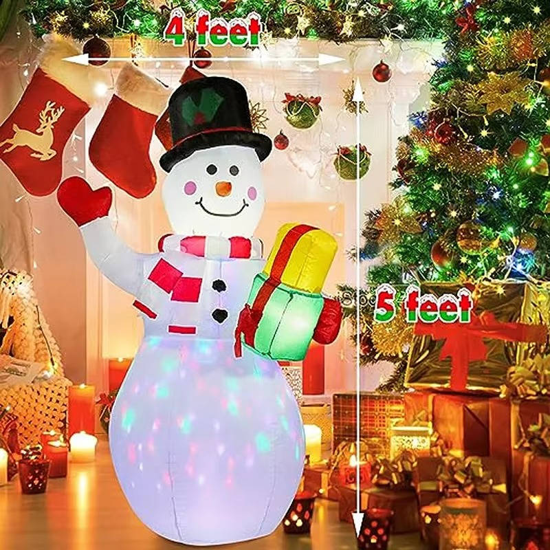 5-Foot Inflatable Holiday Snowman with Colorful LED Lights