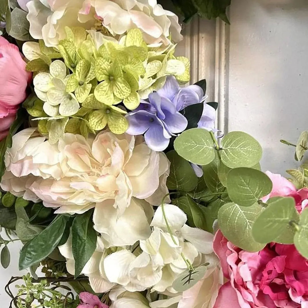 Colorful Blooming Hydrangea Door Wreath