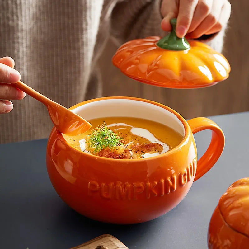 Charming Pumpkin-Shaped Ceramic Storage Bowl with Lid
