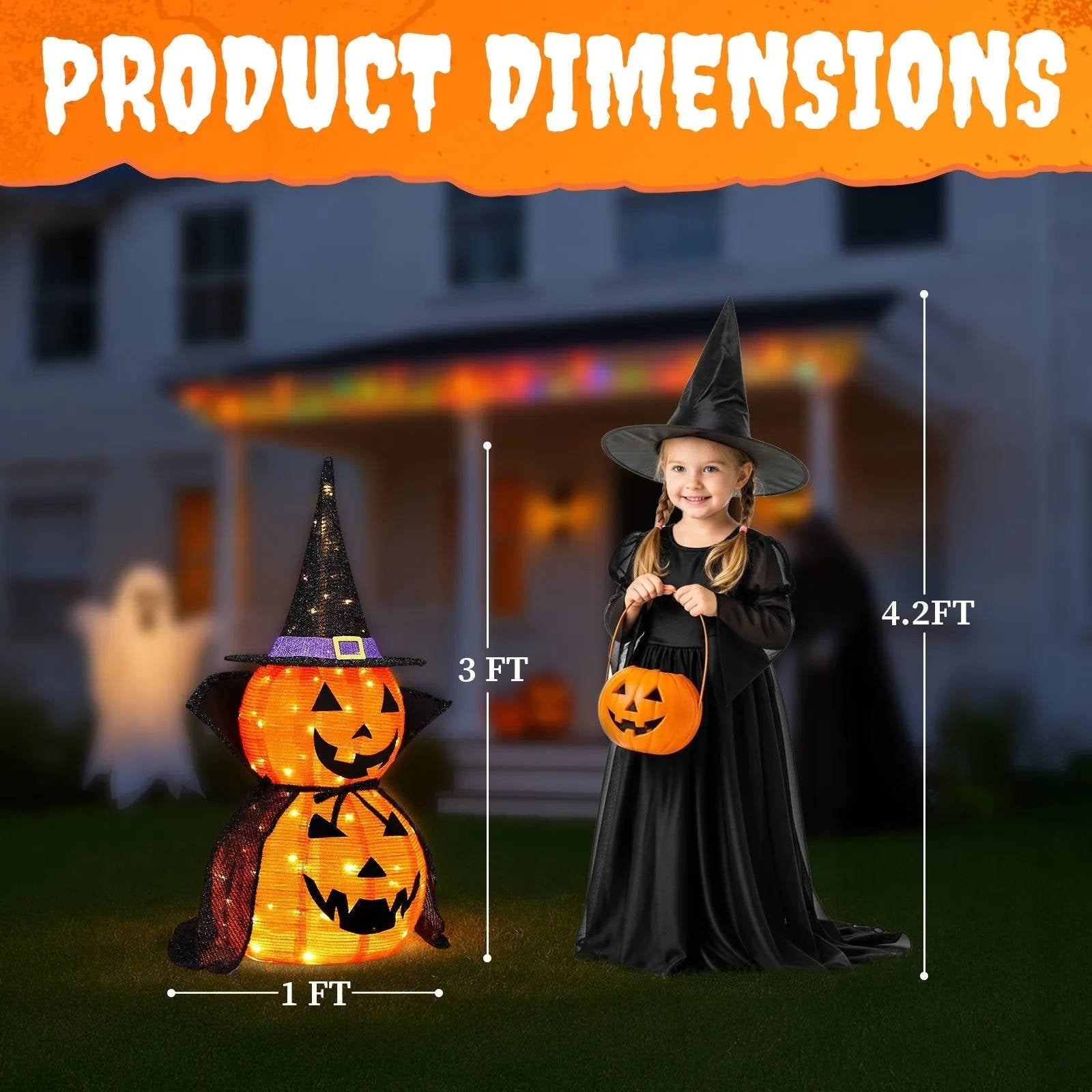 Set of 2 LED-Illuminated 3ft Outdoor Pumpkin Decorations