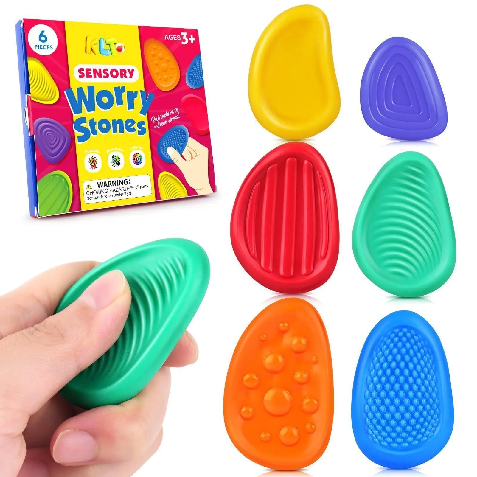 Set of 6 Calming Silicone Fidget Stones for Stress Relief
