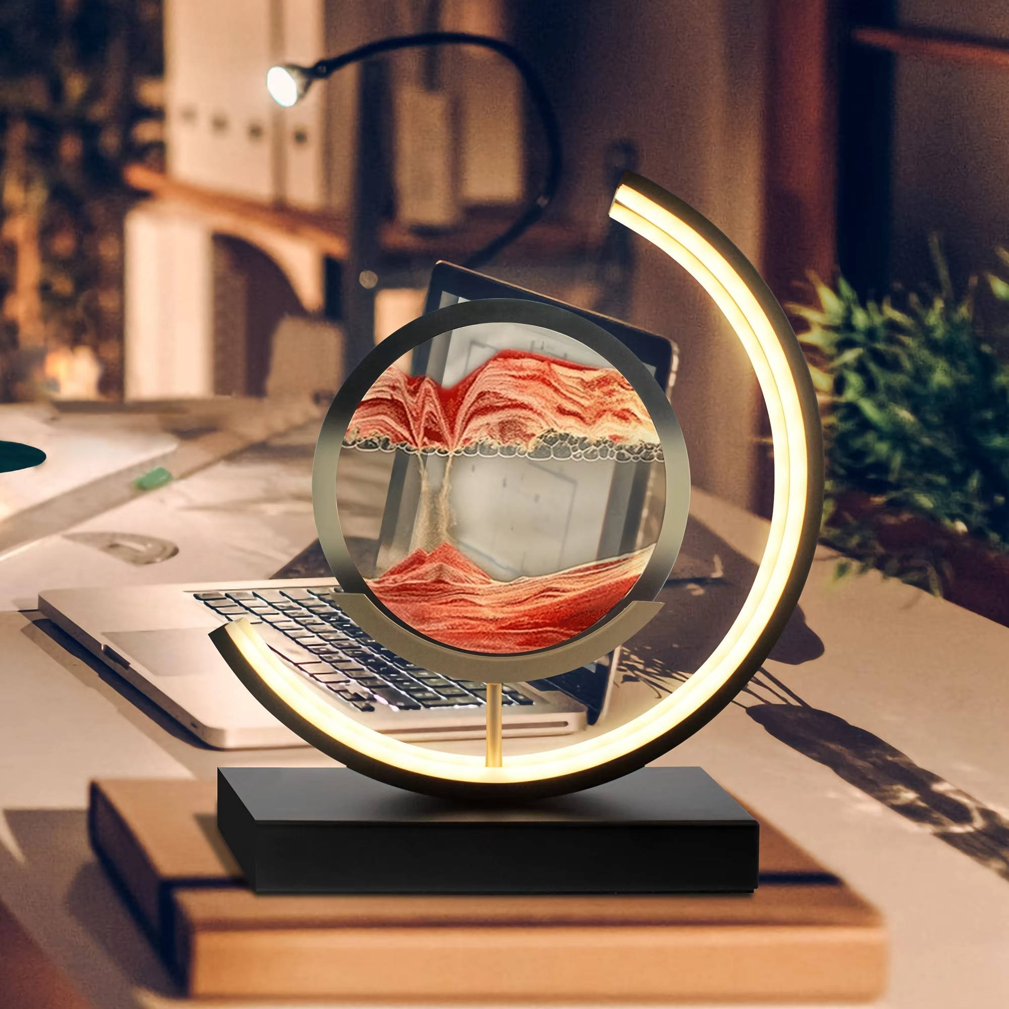 Fluid Sandscape Lamp – 17.3-Inch Rotating Kinetic Art with Adjustable Lighting