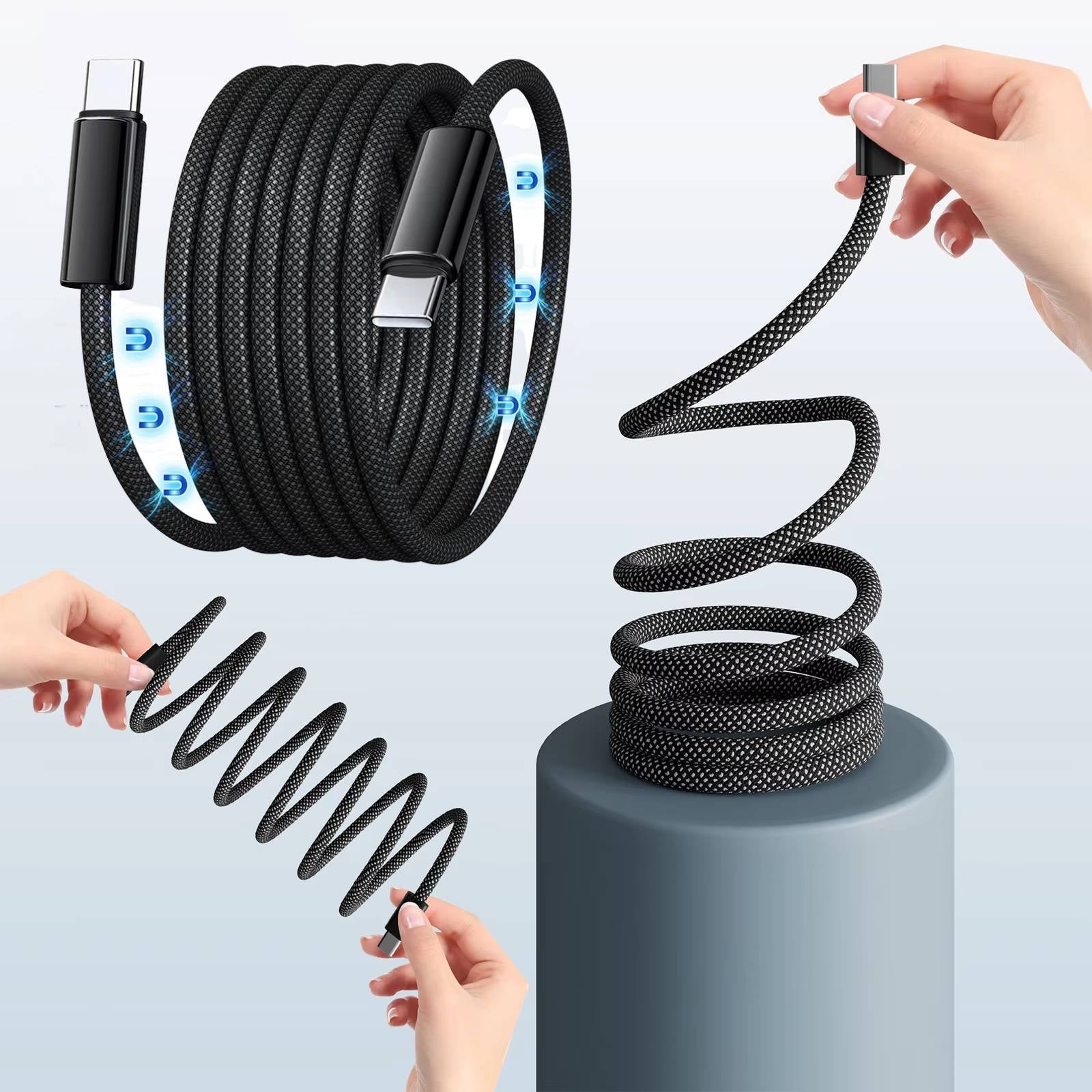 Magnetic Self-Coiling Charging Cable with Fast Charge Feature