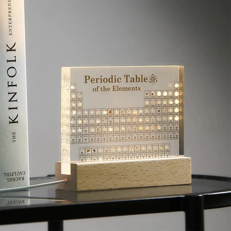 Illuminated Acrylic Element Display on Premium Wooden Base