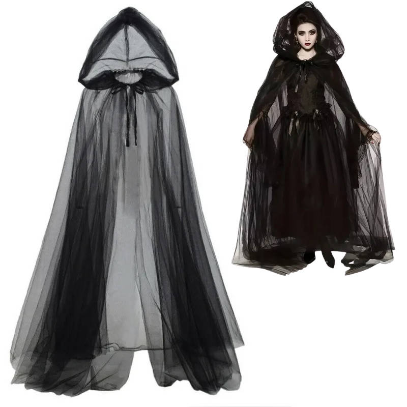 Enchanting Black Hooded Cape for Halloween Transformations