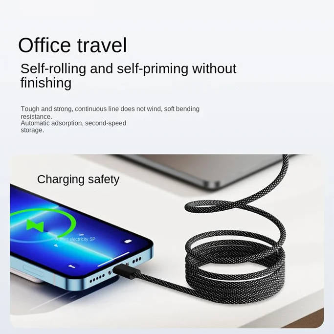 Magnetic Self-Coiling Charging Cable with Fast Charge Feature