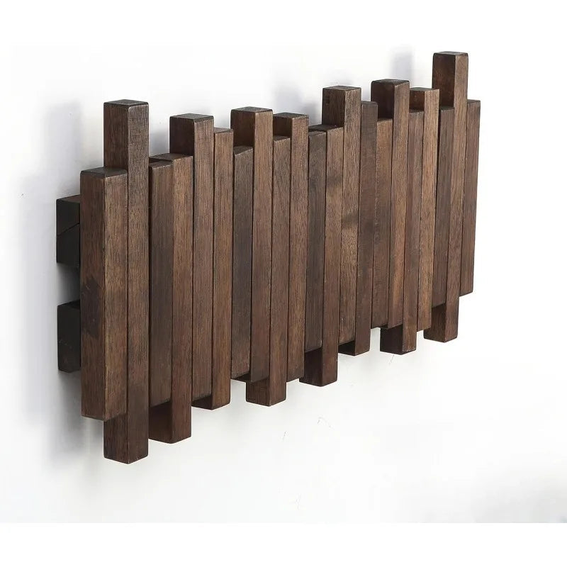 Elegant Wall-Mounted Wooden Coat Rack with Flip-Down Hooks