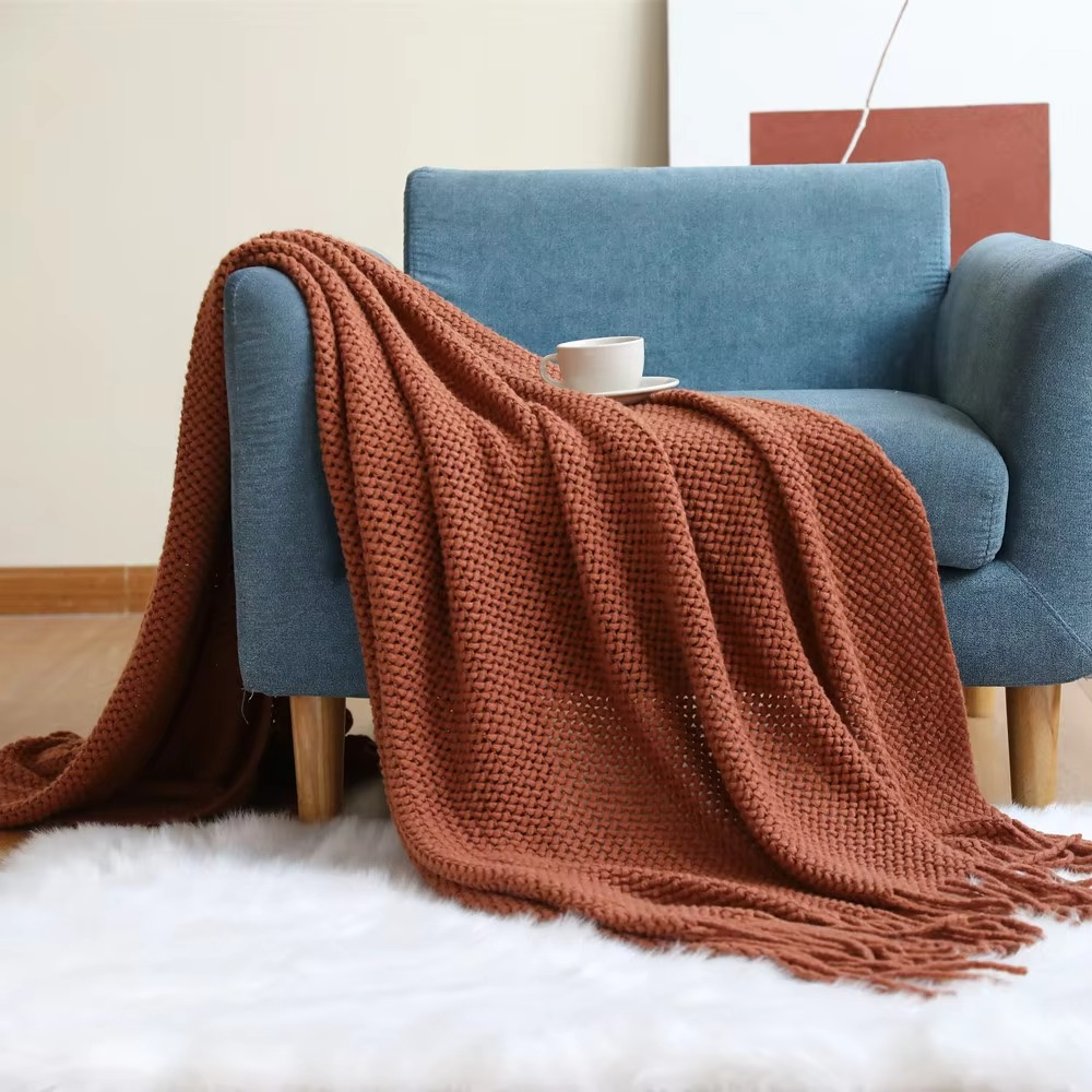 Cozy Knit Blanket for Sofa and Bed - Soft Acrylic Comfort