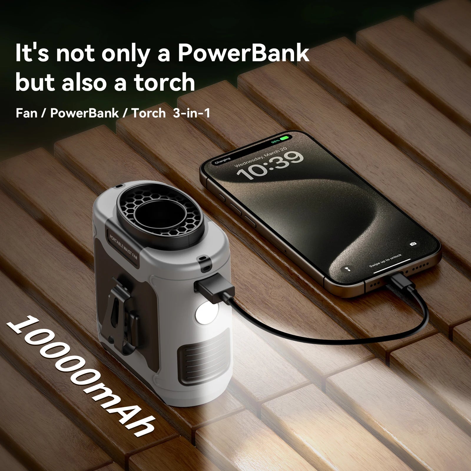 10,000mAh Wearable Outdoor Cooling Fan with LED Light