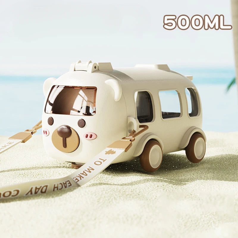 Playful Bus-Shaped Water Bottle with Flexible Straw