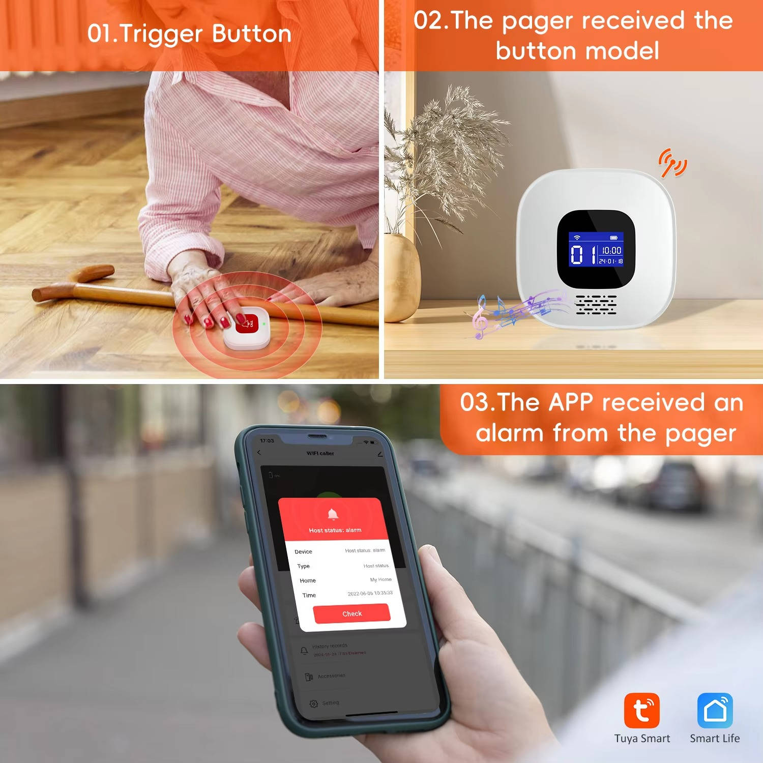 Senior Safety Alert Button – 328FT Wireless Caregiver System