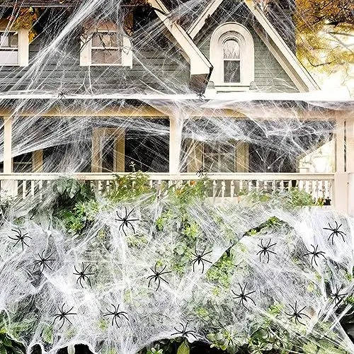 200 Sqft Stretchable Spooky Webs with Creepy Spider Accents