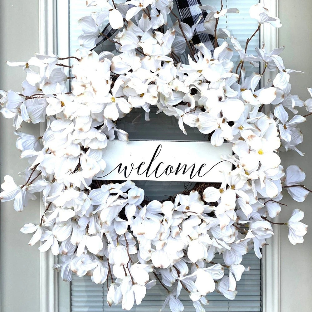 Charming White Blossom Wreath for Year-Round Elegance