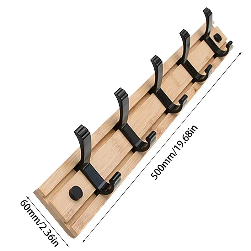 Sleek Bamboo Wall Coat Organizer with Adjustable Hooks