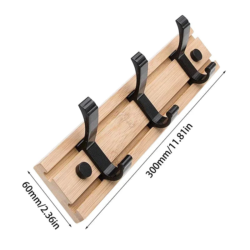 Sleek Bamboo Wall Coat Organizer with Adjustable Hooks
