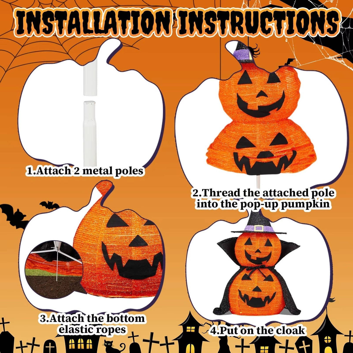Set of 2 LED-Illuminated 3ft Outdoor Pumpkin Decorations