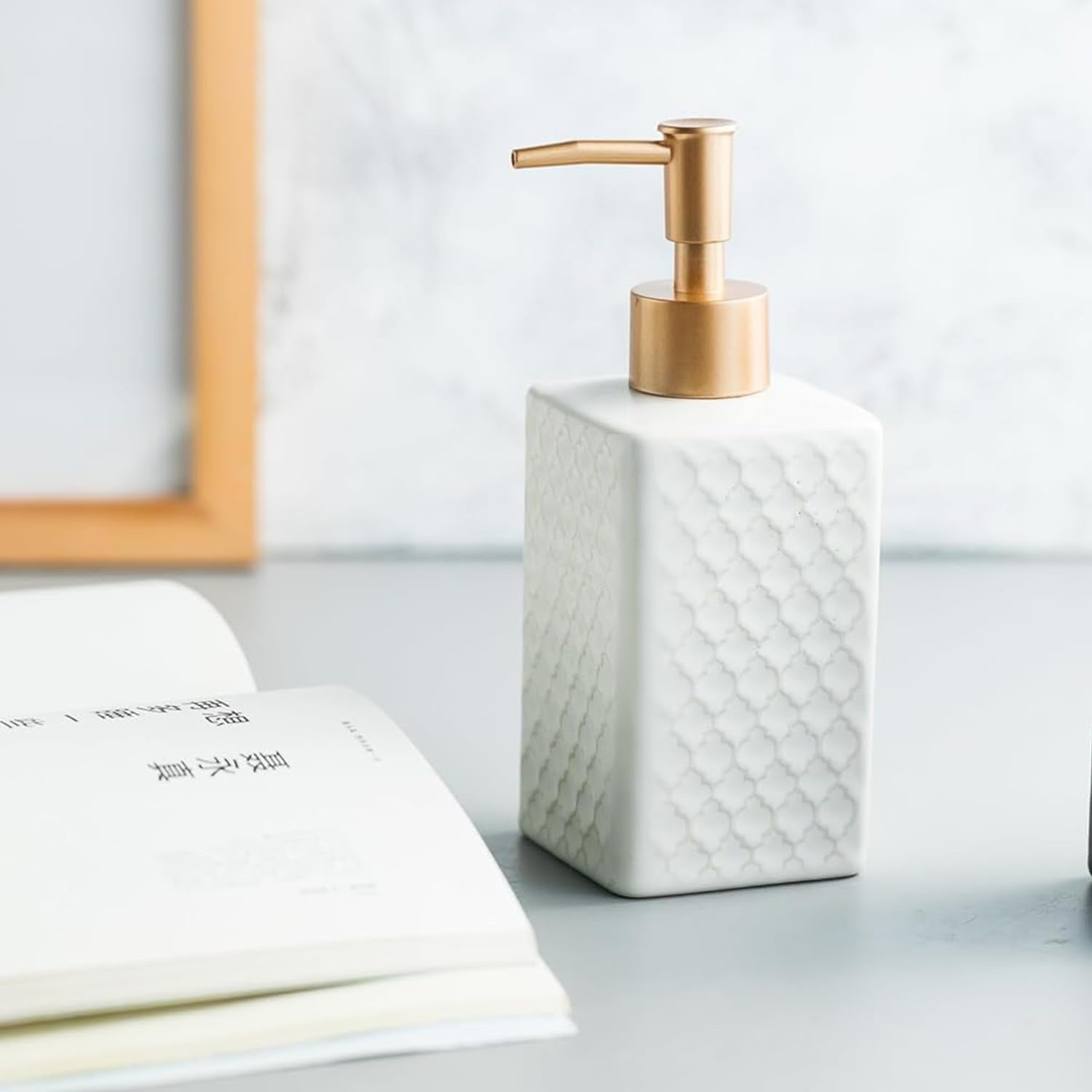 Elegant Ceramic Soap Dispenser with Gold Pump