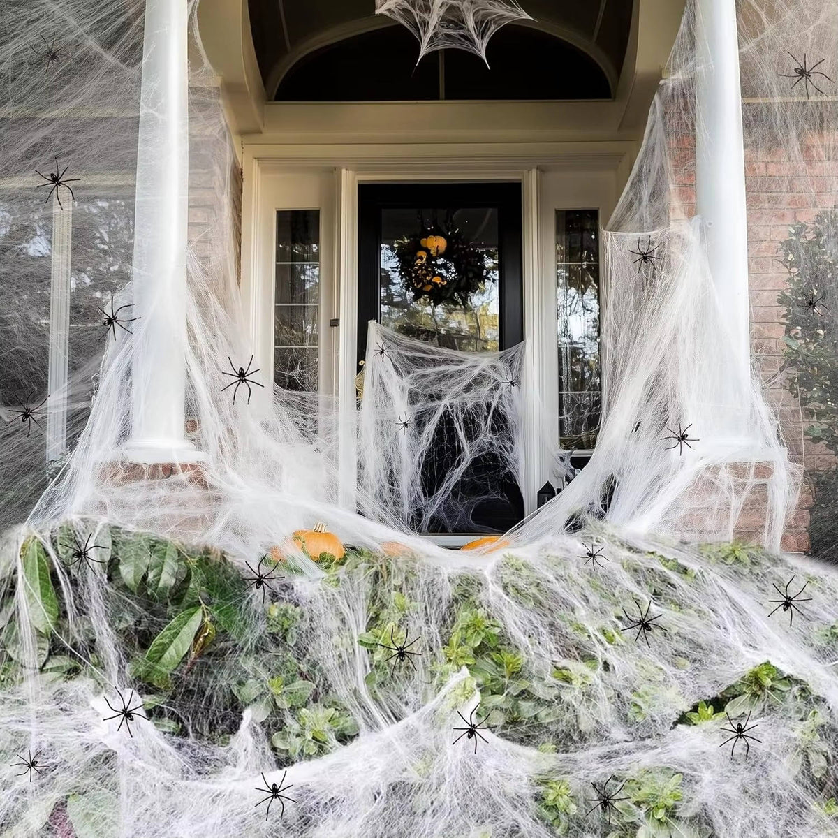 200 Sqft Stretchable Spooky Webs with Creepy Spider Accents