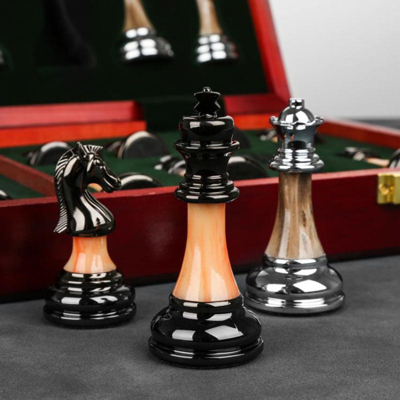 Elegant Metal Chess Set with a Spacious 42 cm Wooden Board