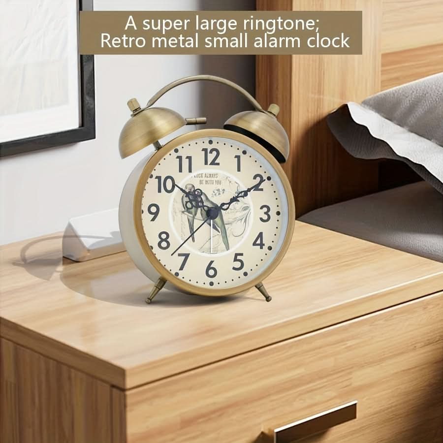 Nordic Charm - Vintage Twin Bell Alarm Clock with Glow-In-The-Dark Hands