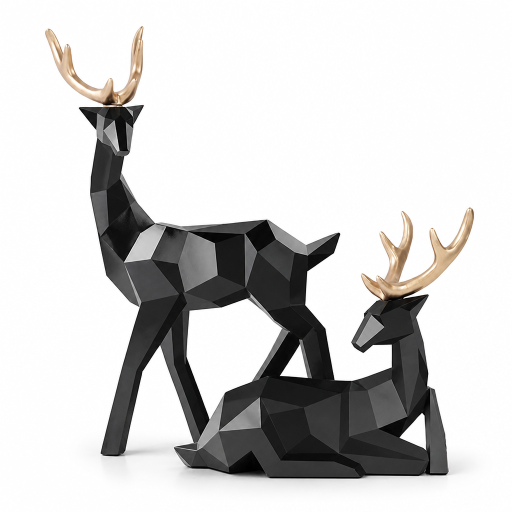 Scandinavian Resin Reindeer Figurines (Sitting & Standing Pair)