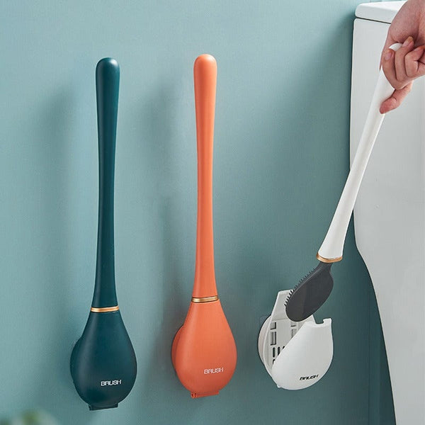 Silicone Bathroom Toilet Brush with Wall Mount and Drip Tray