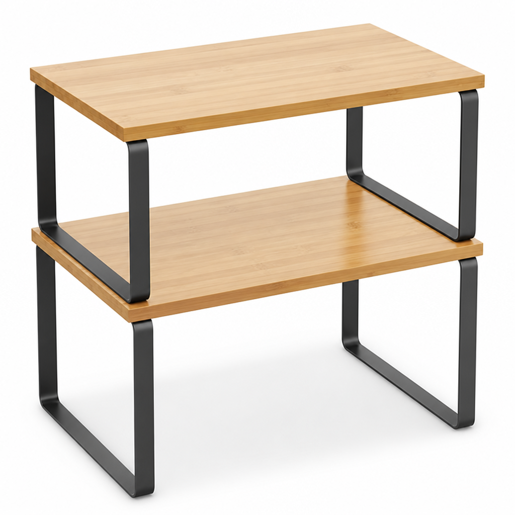 Stackable & Adjustable Metal Kitchen Shelf Organizer (Engineered Wood Shelves)