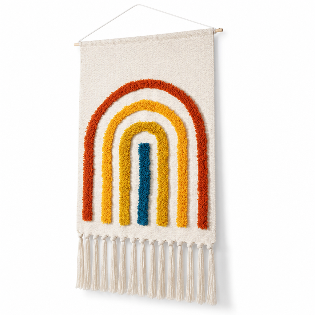 Handcrafted Geometric Tufted Cotton & Linen Wall Tapestry