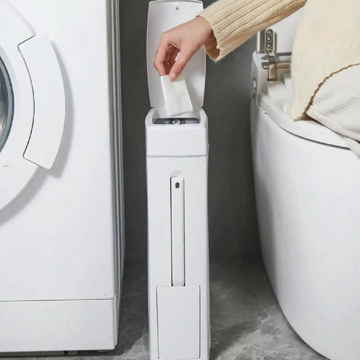 Compact DuoBin – Elegant Trash Can with Hidden Toilet Brush