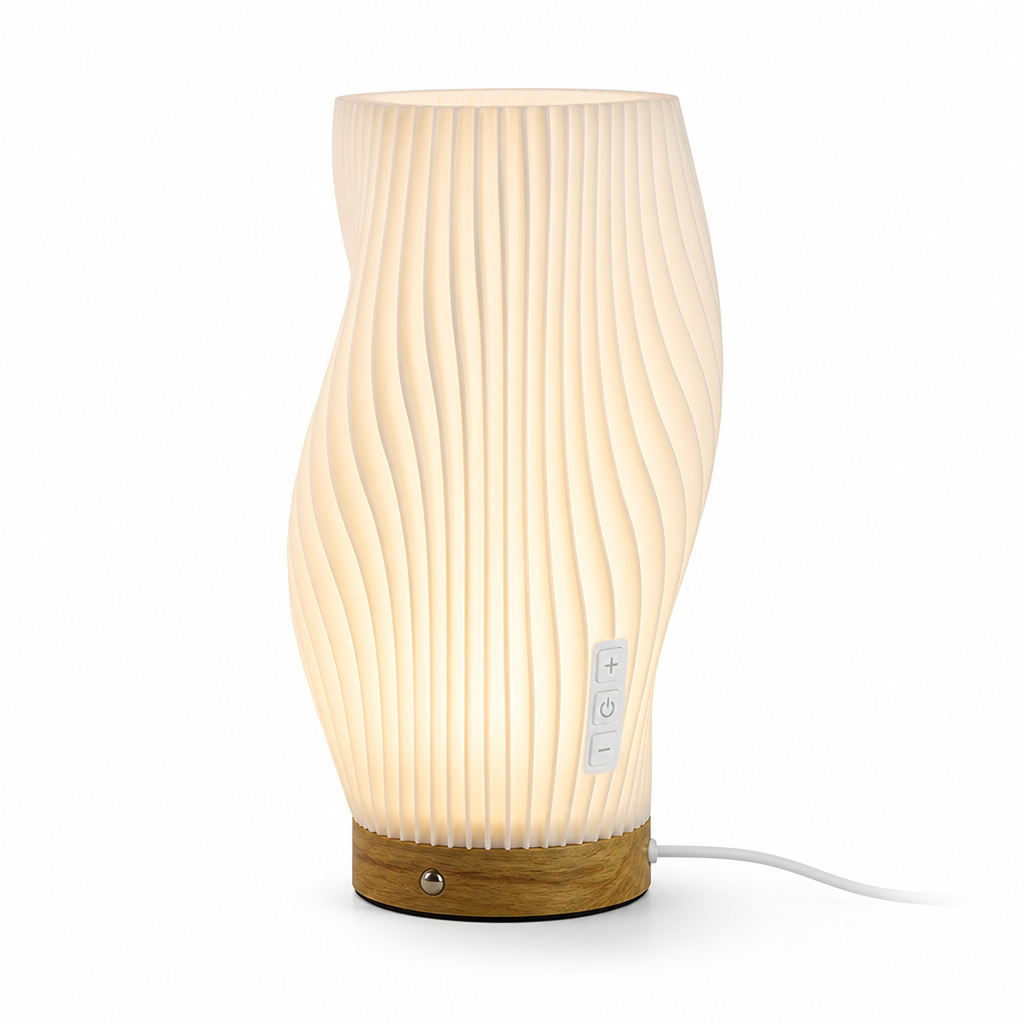 Fabric-Look Wave-Shaped Table Lamp (USB Powered, Touch Dimmer, Metal Base)