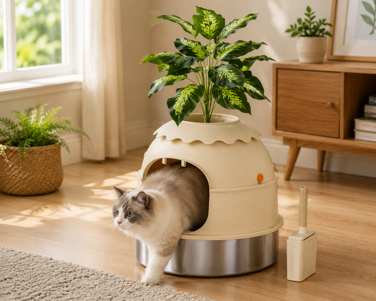 Spacious Enclosed Cat Litter Tray with Odor Control | Easy-Clean Design