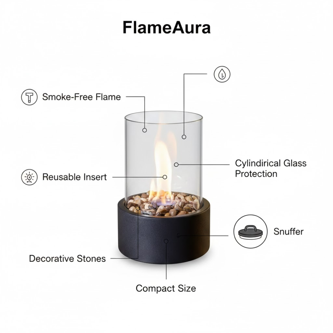 LuxeFlame – Portable Bioethanol Tabletop Fireplace