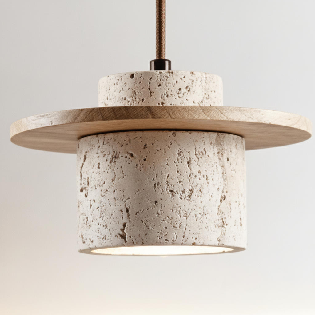 Wood-Look Hanging Lamp in Travertine Finish