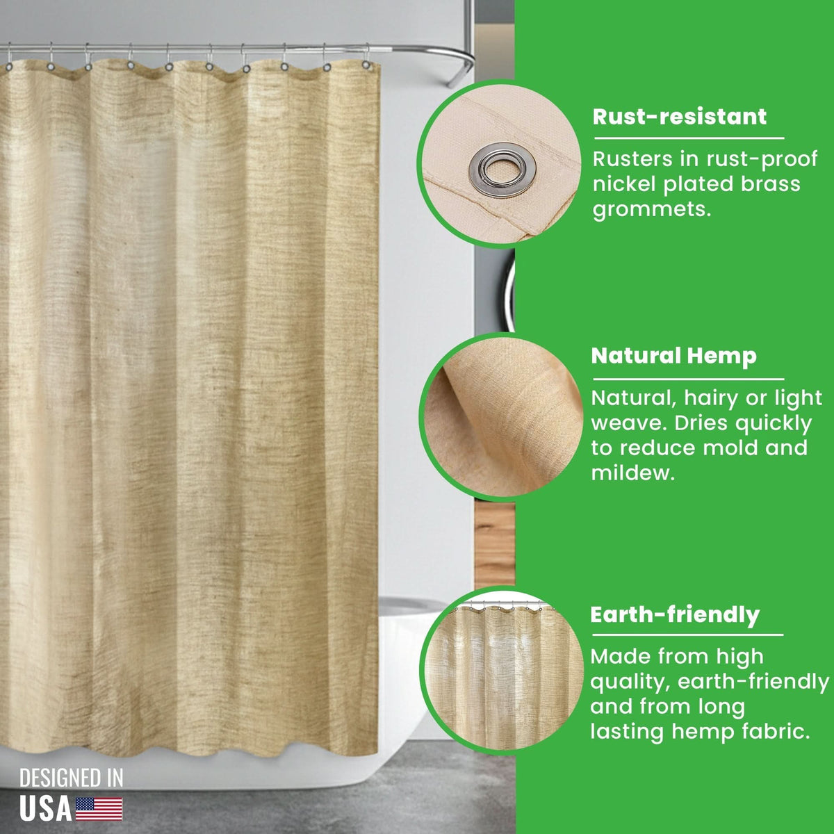 Eco-Friendly Hemp Shower Curtain for Versatile Spaces